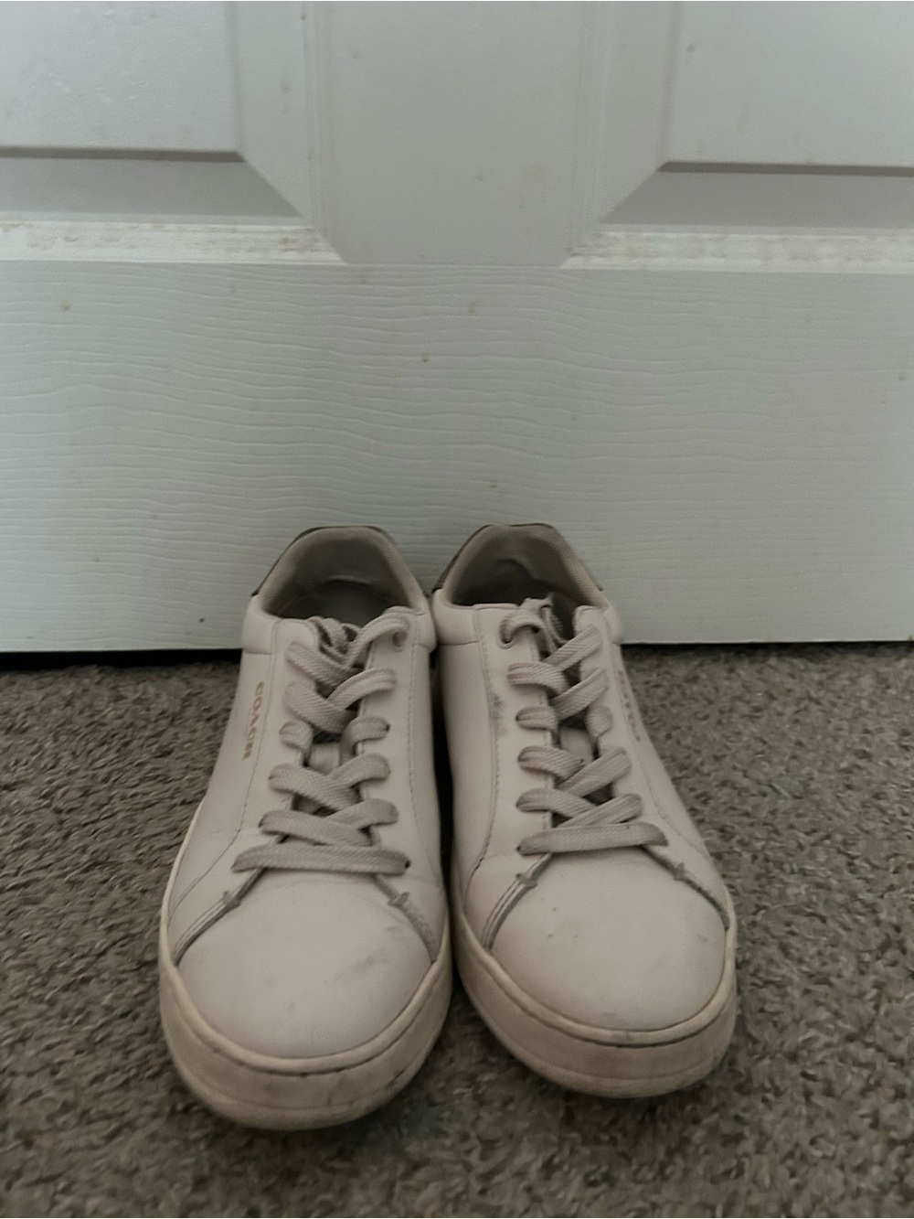 Coach Ivory Leather Low-Top Sneakers with Tan Signature Heel - Picture 2 of 3